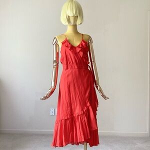 & Other Stories Red Ruffle Midi Dress